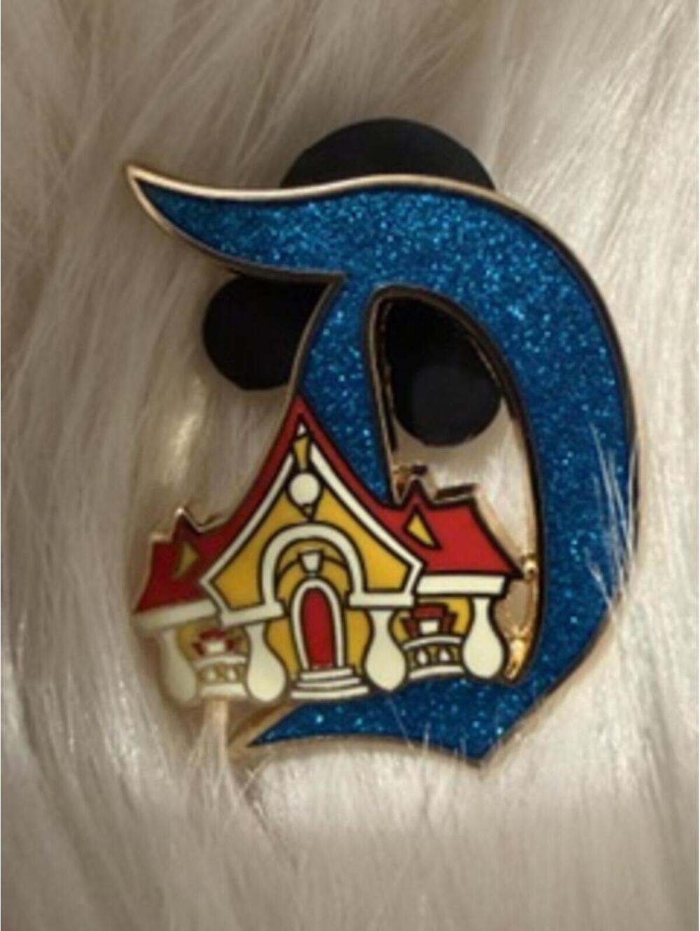 Disney Blue Glitter D Letter Pin with House Design